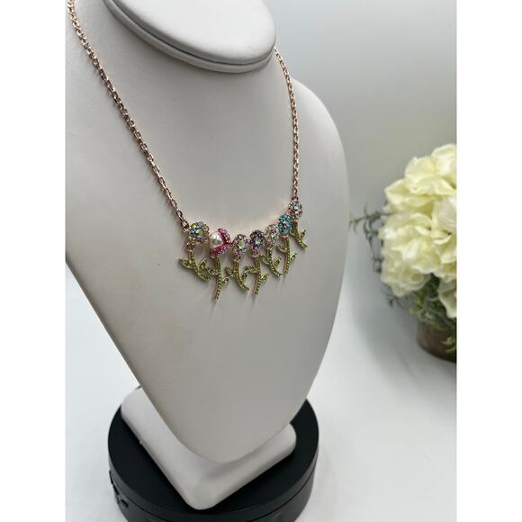 Betsey Johnson Rose Gold 20 Six Flower Daisy Pearl Ladybug Rhinestone Necklace - Picture 5 of 11